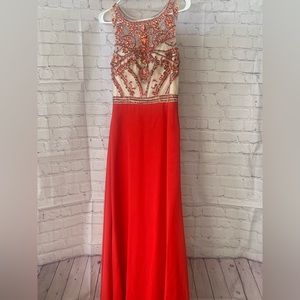 Red and Tan beaded dress